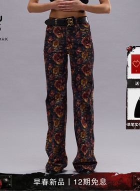 R13 2026早春新品 CHARLOTTE水洗做旧花卉高腰修身直筒牛仔裤