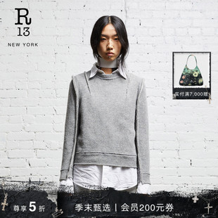 早秋系列 圆领针织衫 美式 型外缝线设计灰色直袖 毛衣 BOXY版 R13