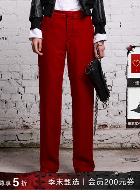 【明星同款】R13 LEMMY 摇滚风直筒亮红色及踝休闲长裤