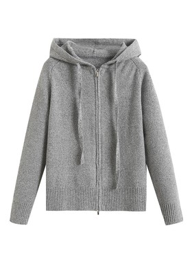 MM麦运动风羊绒灰色连帽针织衫毛衣25秋新款上衣檬新品5FA13S701