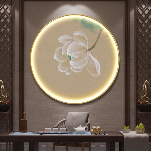 玄关茶室新中式荷花灯画