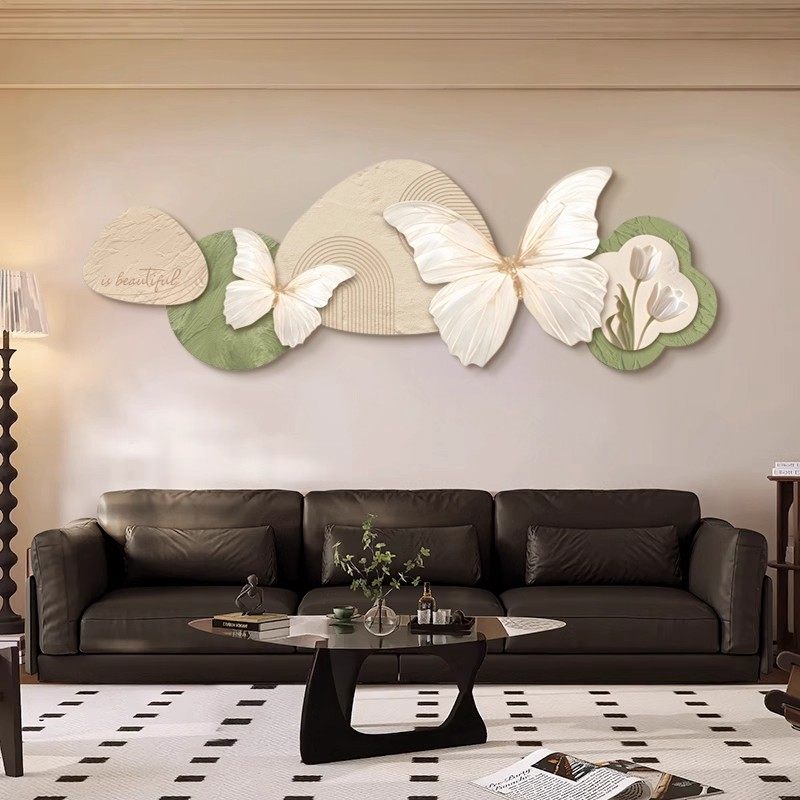 中古风蝴蝶装饰画带灯奶油卧室床头挂画主卧沙发电视背景墙客厅壁