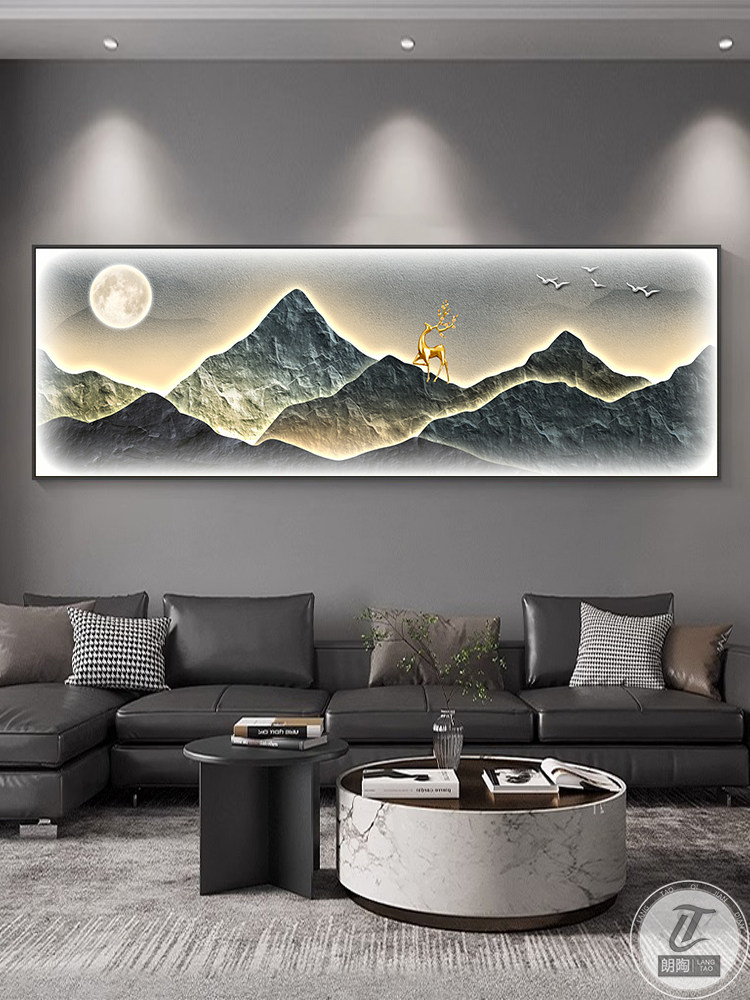 现代无障碍豪华卧室装饰画，主卧室床头挂画，高档山水画，客厅靠