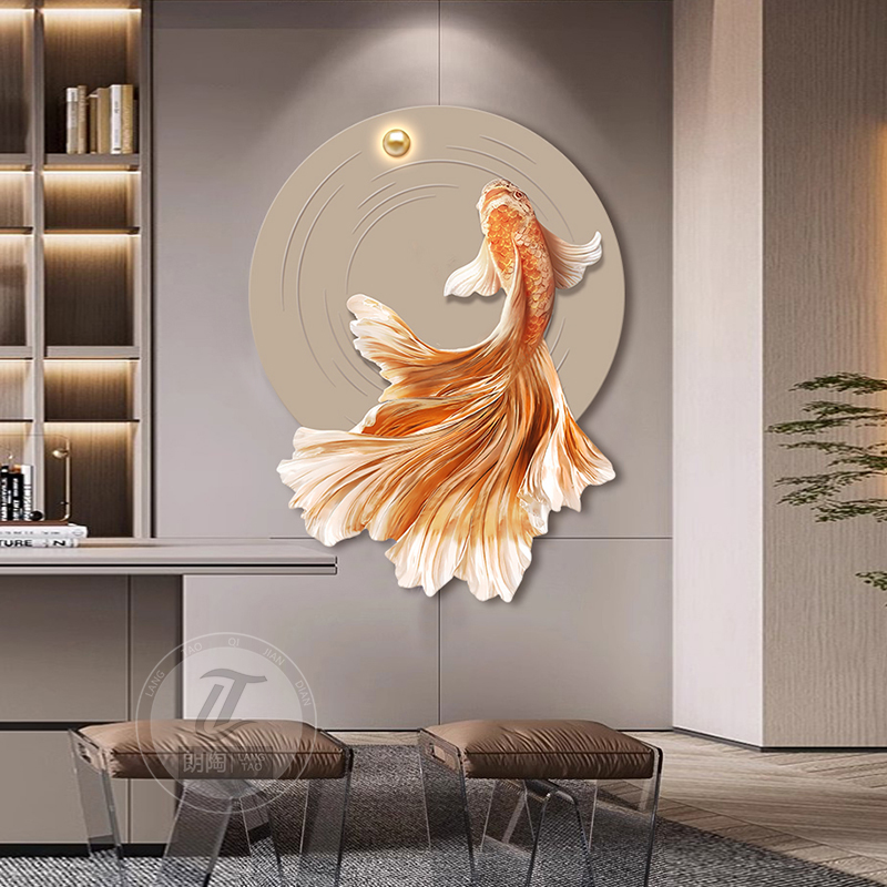 好运锦鲤艺术灯画轻奢入户走廊玄关装饰画过道挂画创意高档壁画图片