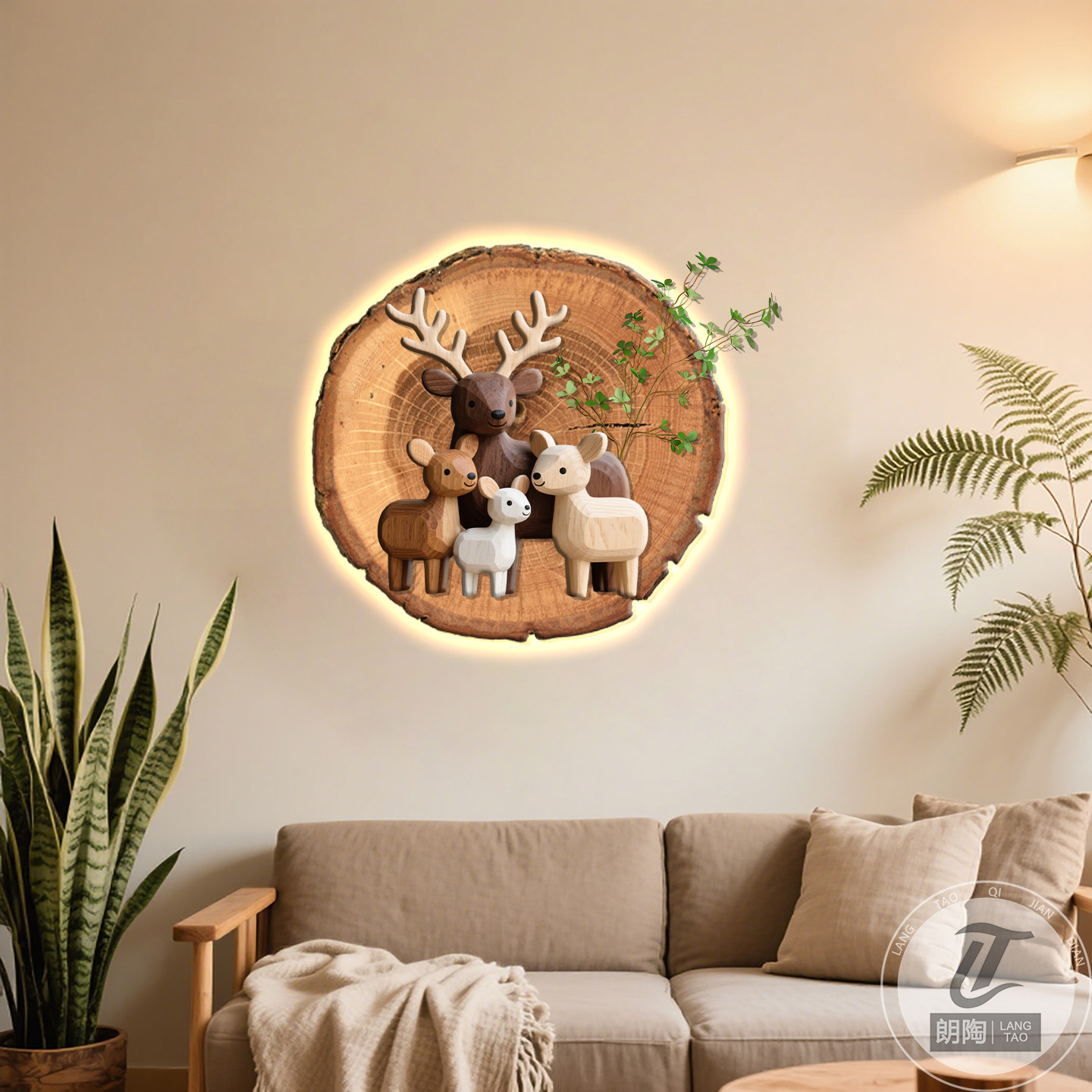 侘寂风麋鹿玄关装饰画立体砂岩画