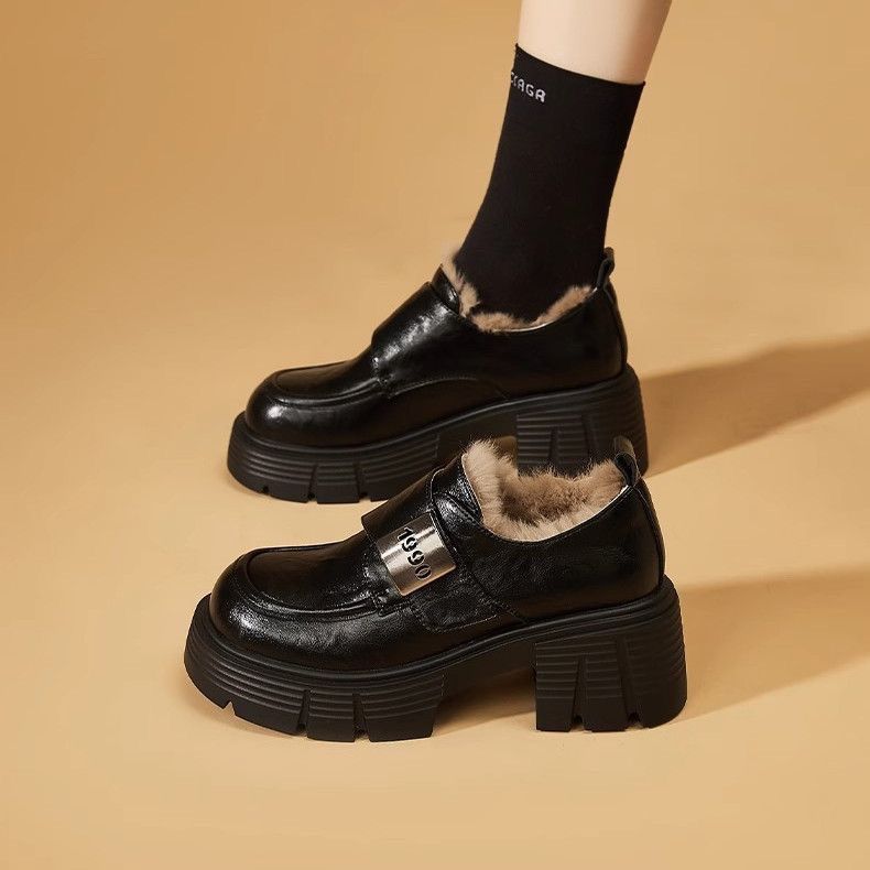 真皮厚底乐福鞋女新款加