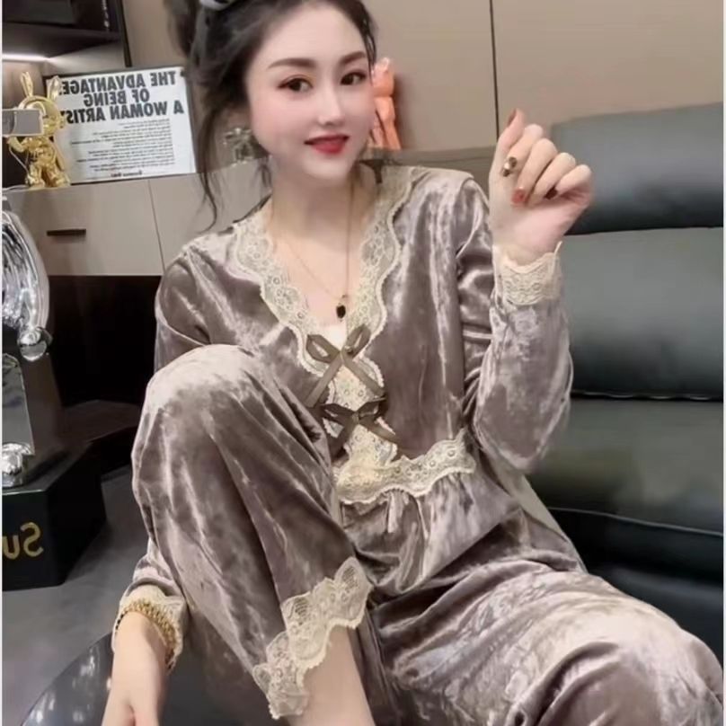 网红睡衣套装女秋冬新款