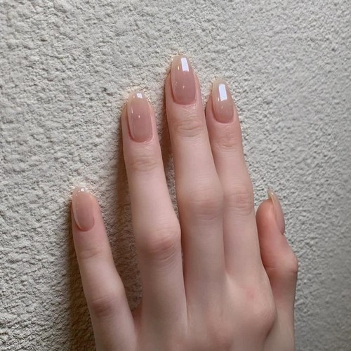 海莉同款纯欲风温柔裸色极光粉手工光疗穿戴甲可拆卸孕妇婚甲