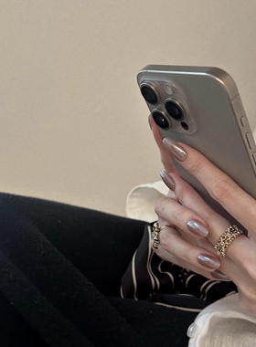 Hailey海莉欧美老钱风裸灰咖极光珍珠粉穿戴甲高级轻奢手工婚甲