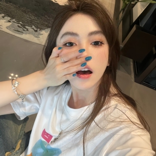 手工穿戴甲超显白海盐雾蓝美甲贴片简约高级纯色指甲片清冷高级感