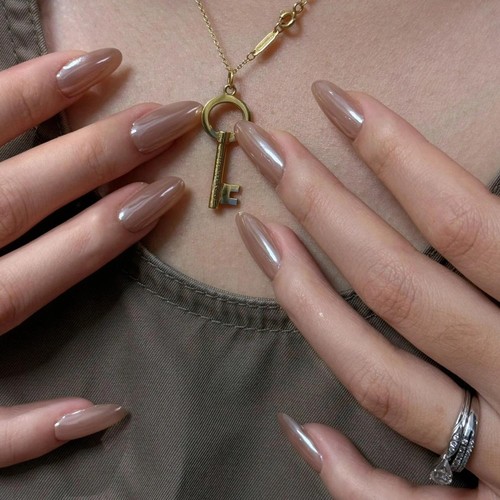 Hailey海莉同款高级清冷感茶色月光珍珠极光粉穿戴甲纯手工光疗