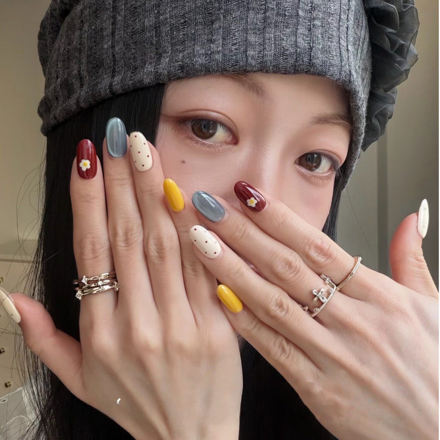 春夏新款糖果多巴胺彩色波点纯手工穿戴甲成品甲片高级感轻奢美甲