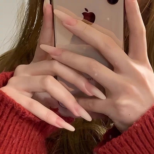 手工美甲穿戴甲磨砂裸色中长款杏仁甲2026新款高级感夏日指甲贴片