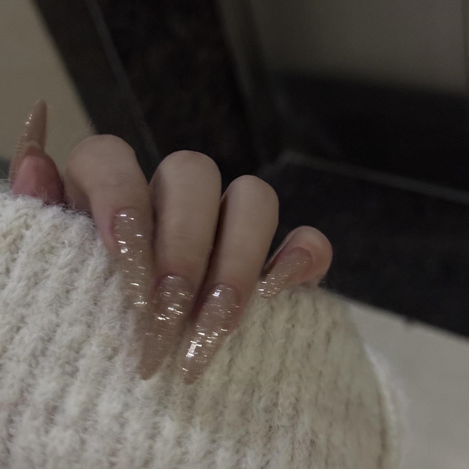 长款杏仁爆闪牛郎2026显手白高级小众穿戴甲美甲假指甲手工