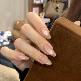 冰透裸色嬛嬛甲手工穿戴甲纯欲裸肤色猫眼美甲贴片 轨迹流萤