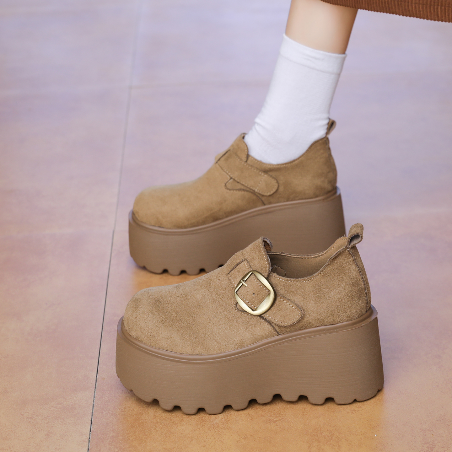 厚底松糕全包勃肯鞋女单鞋乐福鞋