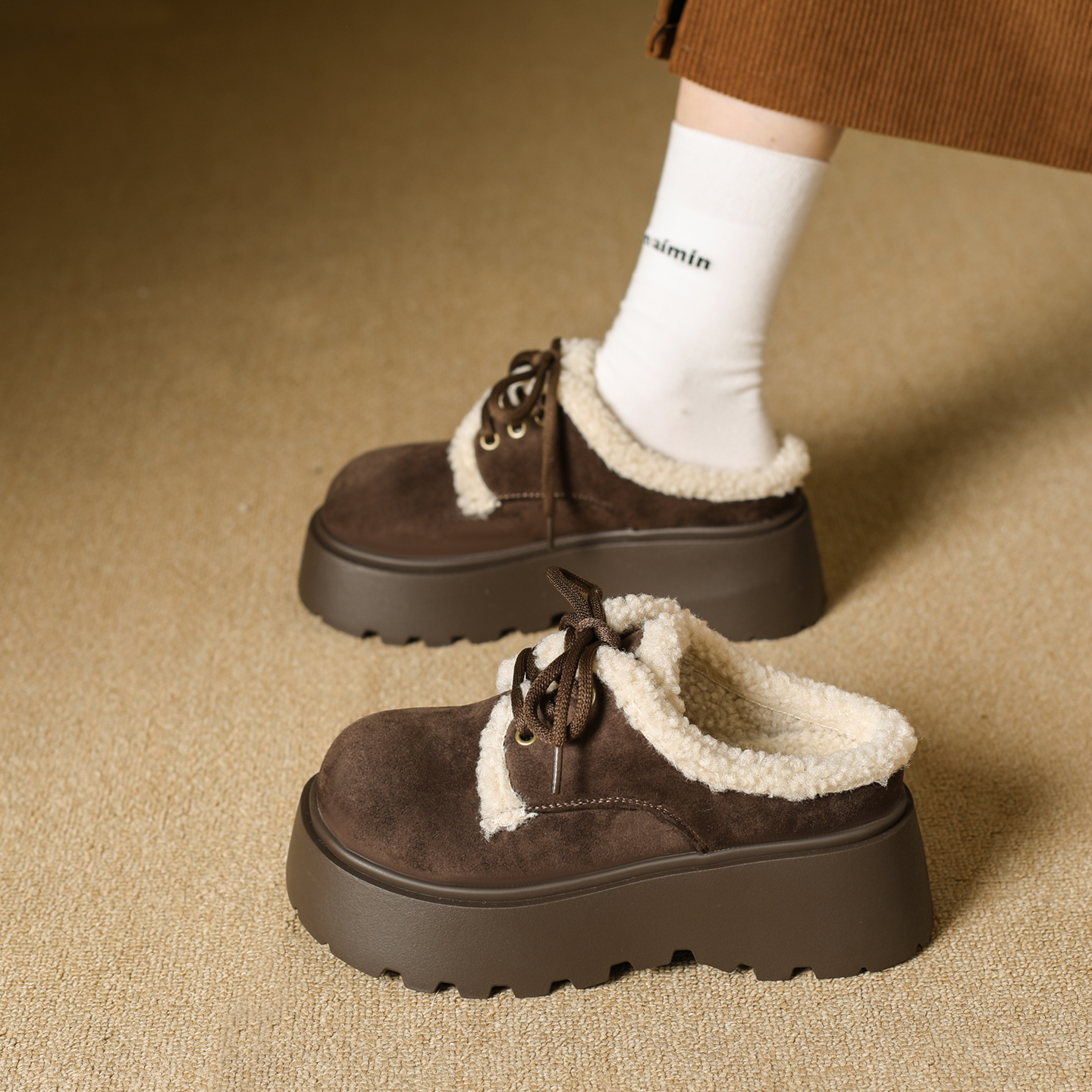 厚底包头勃肯半拖鞋百搭加绒棉拖