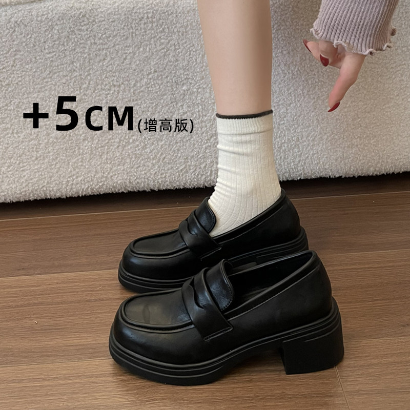 粗跟高跟小皮鞋女2026春季新款英伦风黑色单鞋一脚蹬懒人乐福鞋子,女鞋,深口单鞋,淘宝优惠券,粉丝福利购,淘宝优惠卷