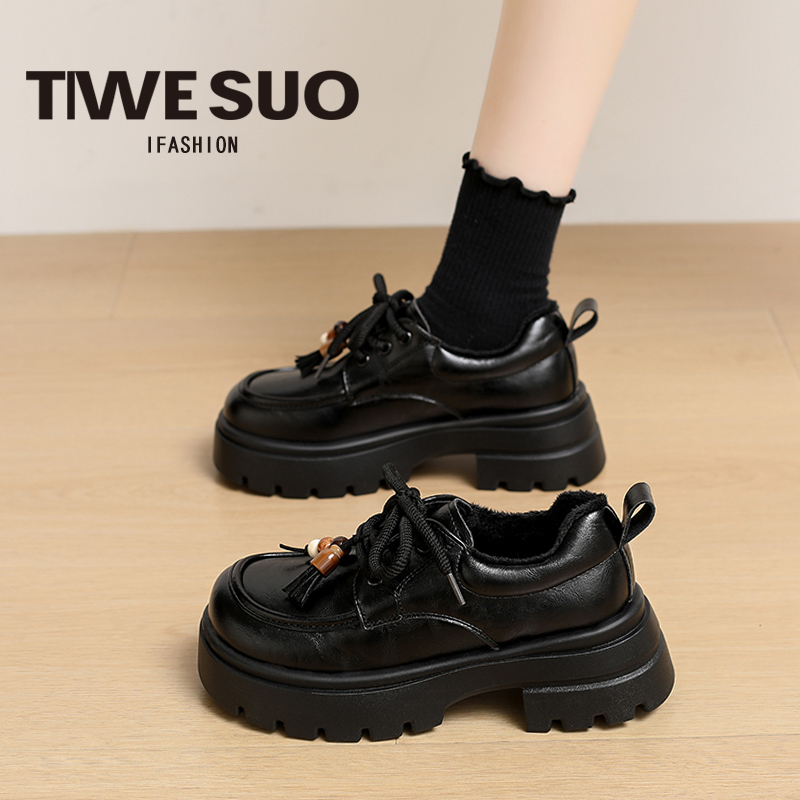 厚底增高小皮鞋女款乐福单鞋加绒