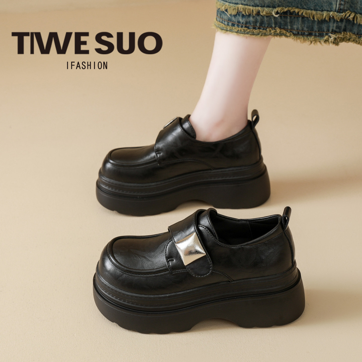 英伦风小皮鞋女2026春季新款配裙子厚底单鞋增高一脚蹬懒人乐福鞋,女鞋,深口单鞋,淘宝优惠券,粉丝福利购,淘宝优惠卷