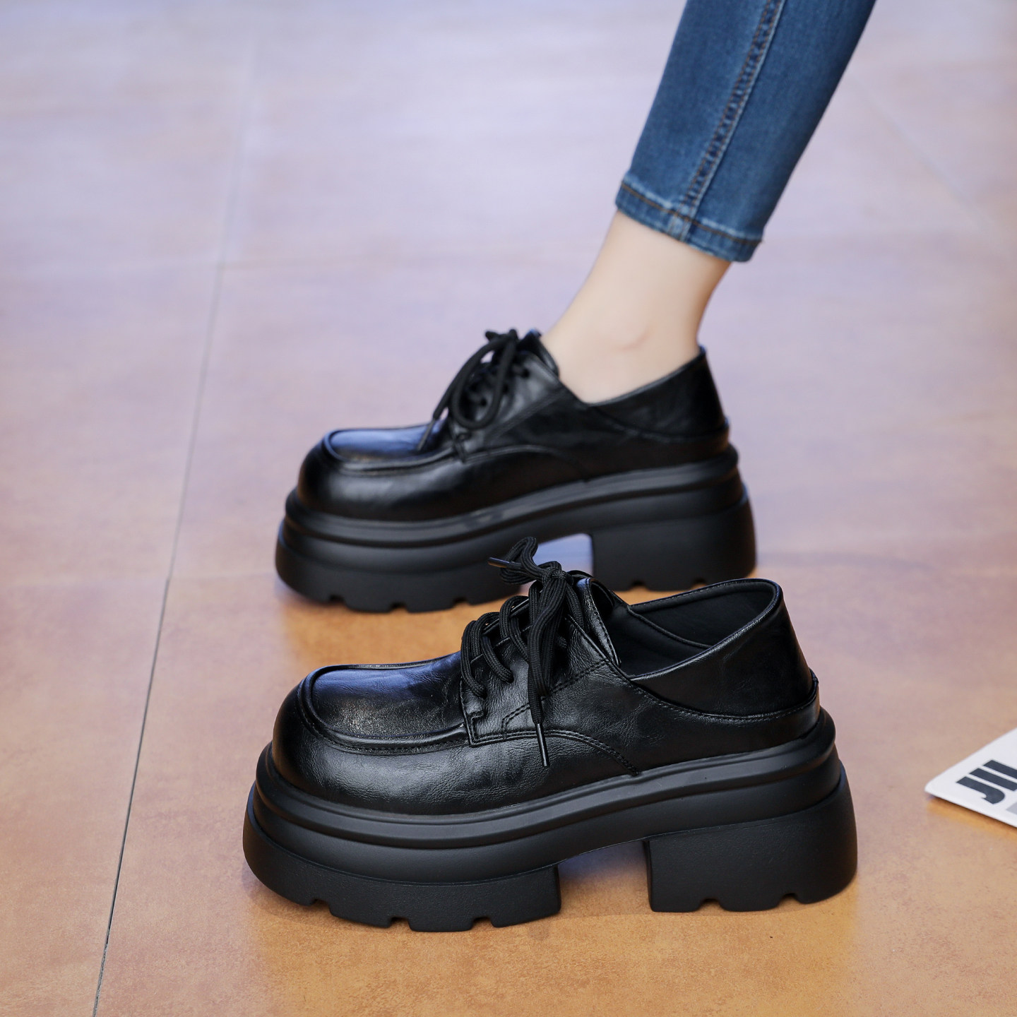 厚底小皮鞋女2026春季新款配裙子增高单鞋百搭系带圆头两穿乐福鞋,女鞋,深口单鞋,淘宝优惠券,粉丝福利购,淘宝优惠卷