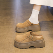 两穿一脚蹬加绒棉鞋 厚底增高包头勃肯半拖鞋 女外穿2025秋冬新款 子