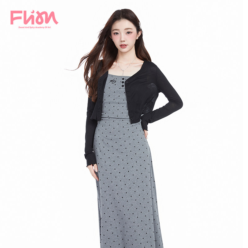 FLIM法式波点开衫两件套