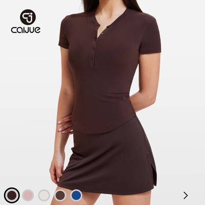 才爵亨利衫短袖套装女夏透气修身显瘦辣妹裸感速干短裙运动套装女