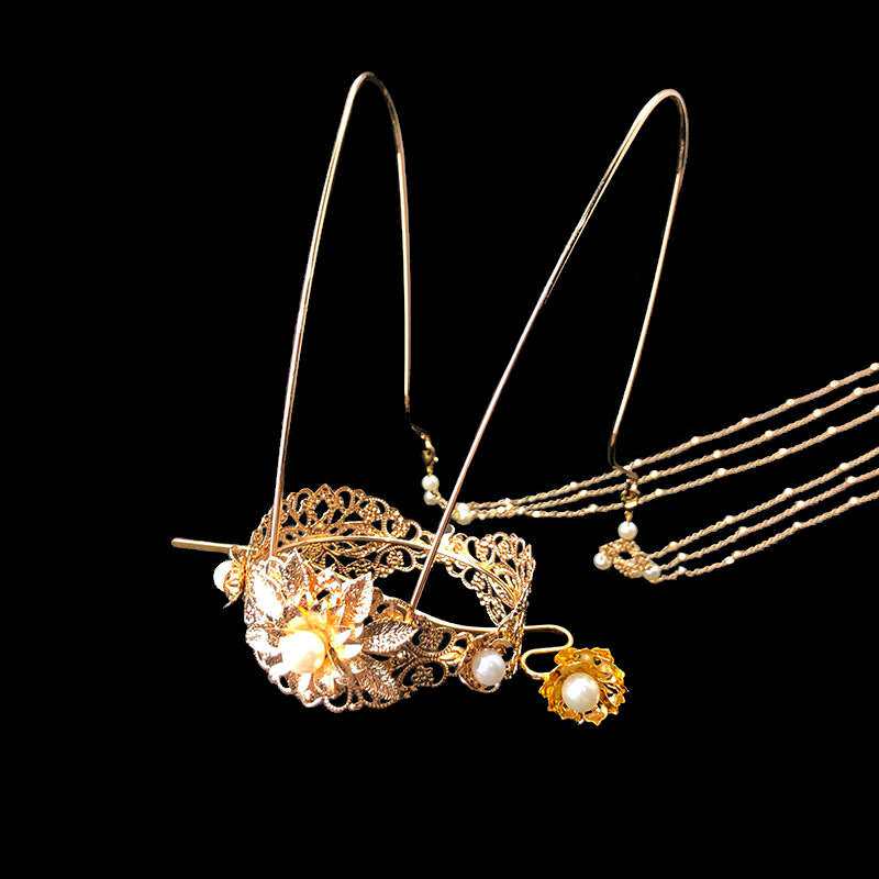 汉服发冠唐风魏晋风束发冠古装发饰头饰莲花流苏头冠束发