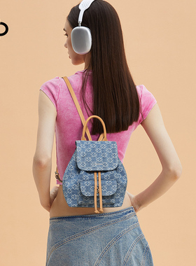 CASSILE卡思乐双肩包女2025新款蓝色丹宁休闲背包牛仔双肩小背包