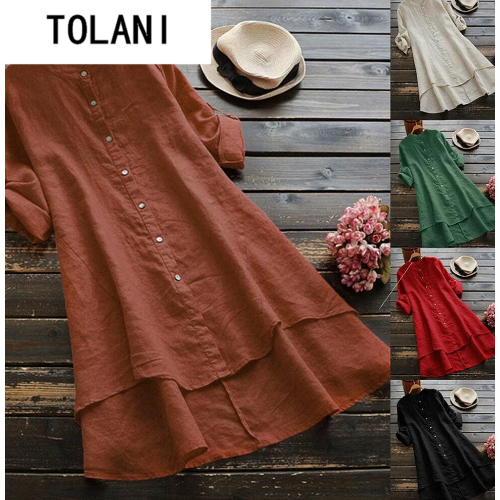 Ms hot solid color button cotton long sleeve shirt long