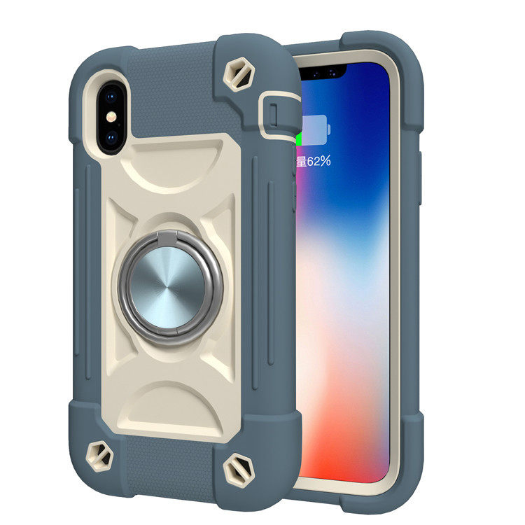 加厚矽胶三防铠甲手机保护壳适用苹果XSMAX全包6s防摔iPhoneXR戒指7P/8plus软胶硬壳三合一组合磨砂防滑个性
