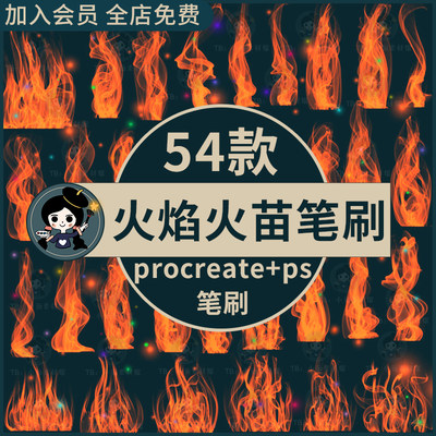 ps火焰特效笔刷火烧火苗轮廓火光火焰燃烧插画装饰procreate笔刷