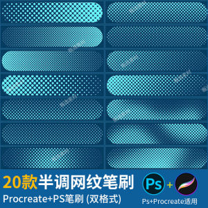 ps笔刷procreate笔刷彩色半调网纹圆点格点线条肌理笔触手绘素材