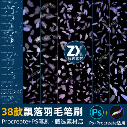 ps笔刷procreate笔刷梦幻羽毛飘落唯美散落透明羽翼绒毛后期特效