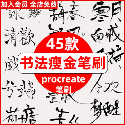 书法iPad画procreate笔刷 基础实用手写毛笔瘦金体和飘逸枯墨艺术