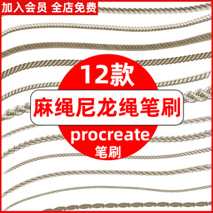 procreate笔刷金属麻花铁链子绳索麻绳尼龙绳粗麻线链条ipad绘画