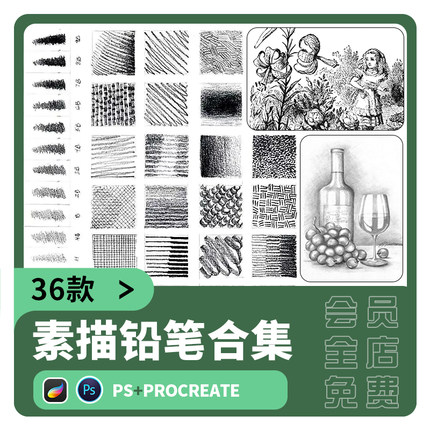 2B铅笔procreate笔刷ps画笔草图起稿速写木炭画素描手绘勾线素材