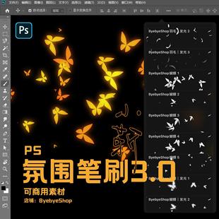 【3.0】PS氛围笔刷 可商用素材 羽毛 蝴蝶 枫叶 银杏 ByebyeShop
