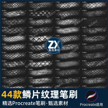 procreate笔刷龙鳞鱼鳞片鳞甲纹理龙纹理蛇鳞肌理皮肤背景花纹