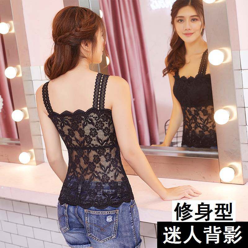 女带胸垫夏季长款大码美背吊带免穿文胸蕾丝性感裹胸打底背心上衣