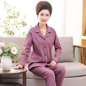 100%纯棉长袖 薄款 中老年家居服2022新款 中年妈妈睡衣女春秋季 套装