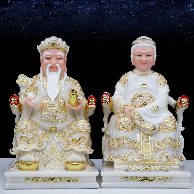 土地公土地婆神像土地财神爷福德正神地主汉白玉佛像供奉摆件包邮