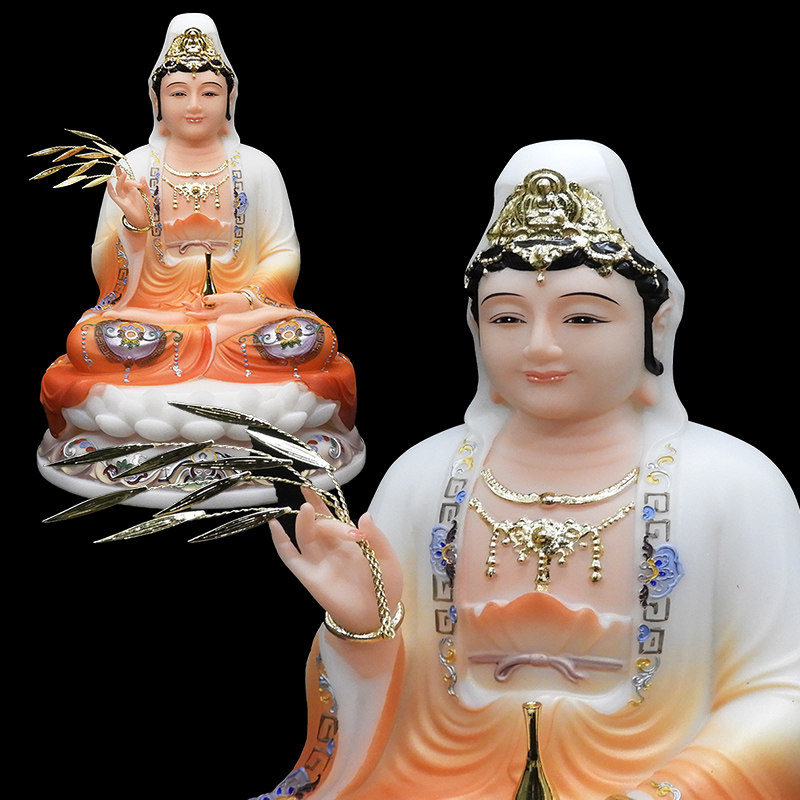 汉白玉观音佛像合成汉白玉佛像 彩绘观音菩萨像 观音佛像居家供奉