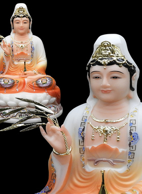 汉白玉观音佛像合成汉白玉佛像 彩绘观音菩萨像 观音佛像居家供奉