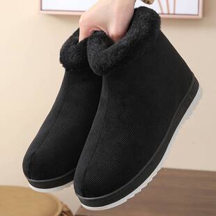 带拉链手工棉鞋中老年包跟棉鞋女室内外加绒厚底居家灯芯绒棉拖冬
