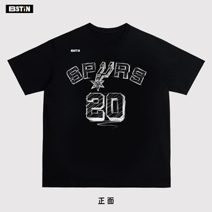 BSTIN吉诺比利球衣绘画短袖夏季美式情侣重磅260g纯棉T恤夏季男装