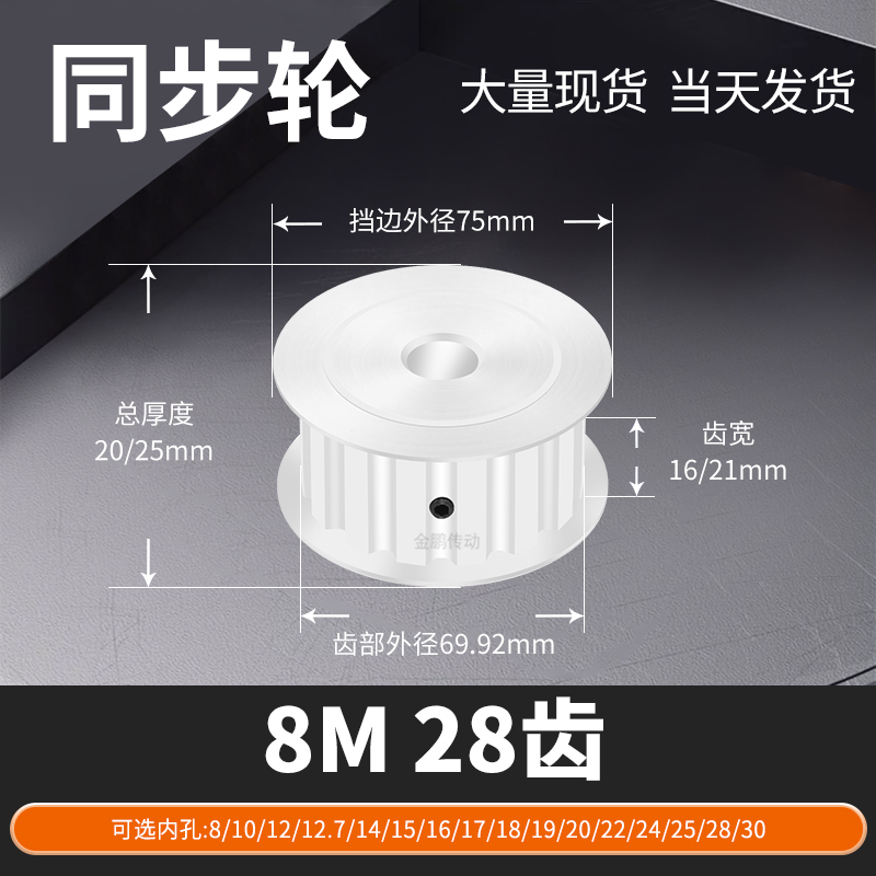 同步轮8M28齿AF齿宽16/21内孔81012141517马达钢锥套定制同步带轮