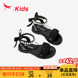 红蜻蜓女童黑色鞋子儿童公主凉鞋2025新款夏季夏款小女孩女宝软底