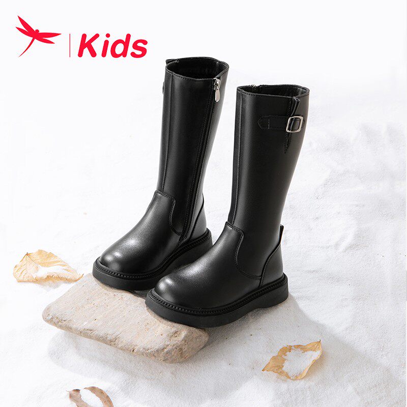 红蜻蜓女童鞋儿童长筒靴子2026新款春秋款高筒长靴皮靴秋冬季加绒